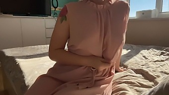 Trying On A Pink Dress And Exploring Her Holes