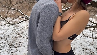 Amateur Couple Invites Friend For A Threesome And Double Creampie In The Snow